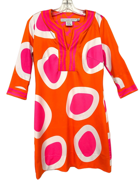 Gretchen Scott XS Orange Pink Geometric 3/4 Sleeve Tunic Shift Dress Resort